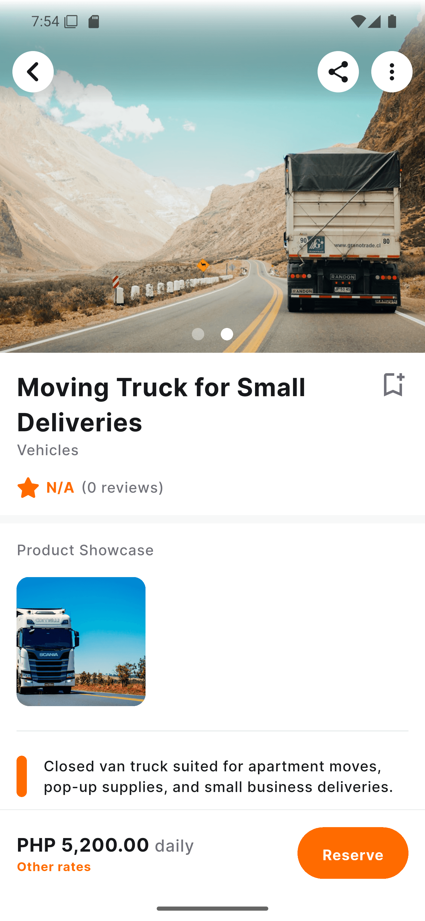 Lend app showing rental listing details